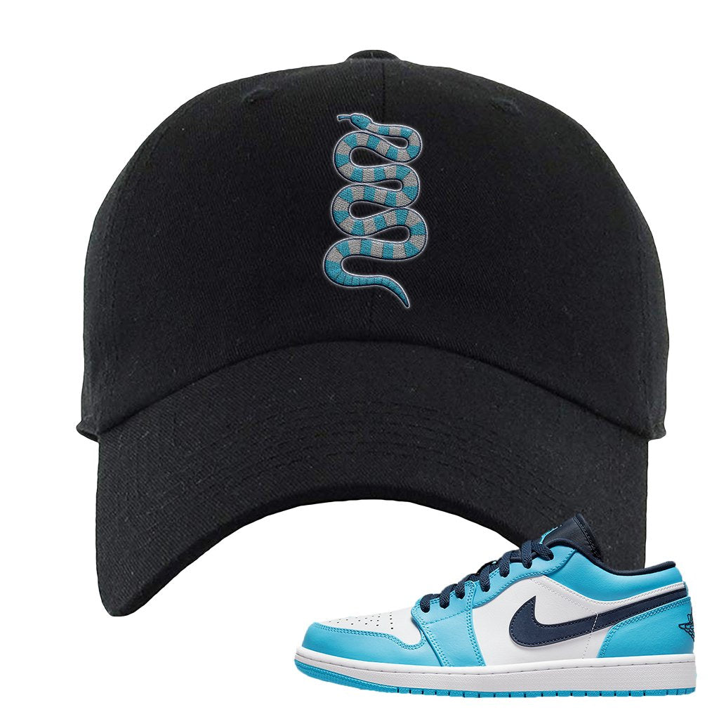 Air Jordan 1 Low UNC Dad Hat | Coiled Snake, Black