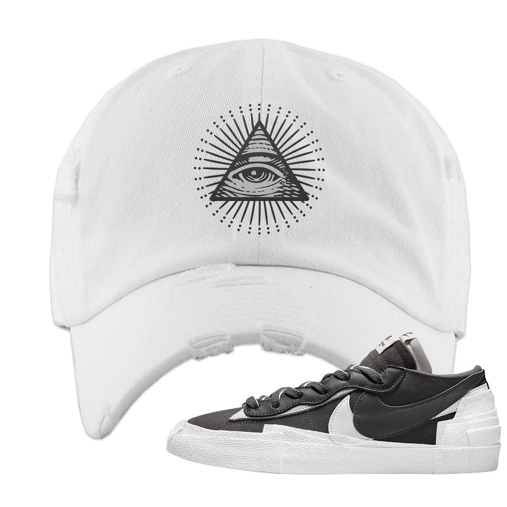Iron Grey Low Blazers Distressed Dad Hat | All Seeing Eye, White