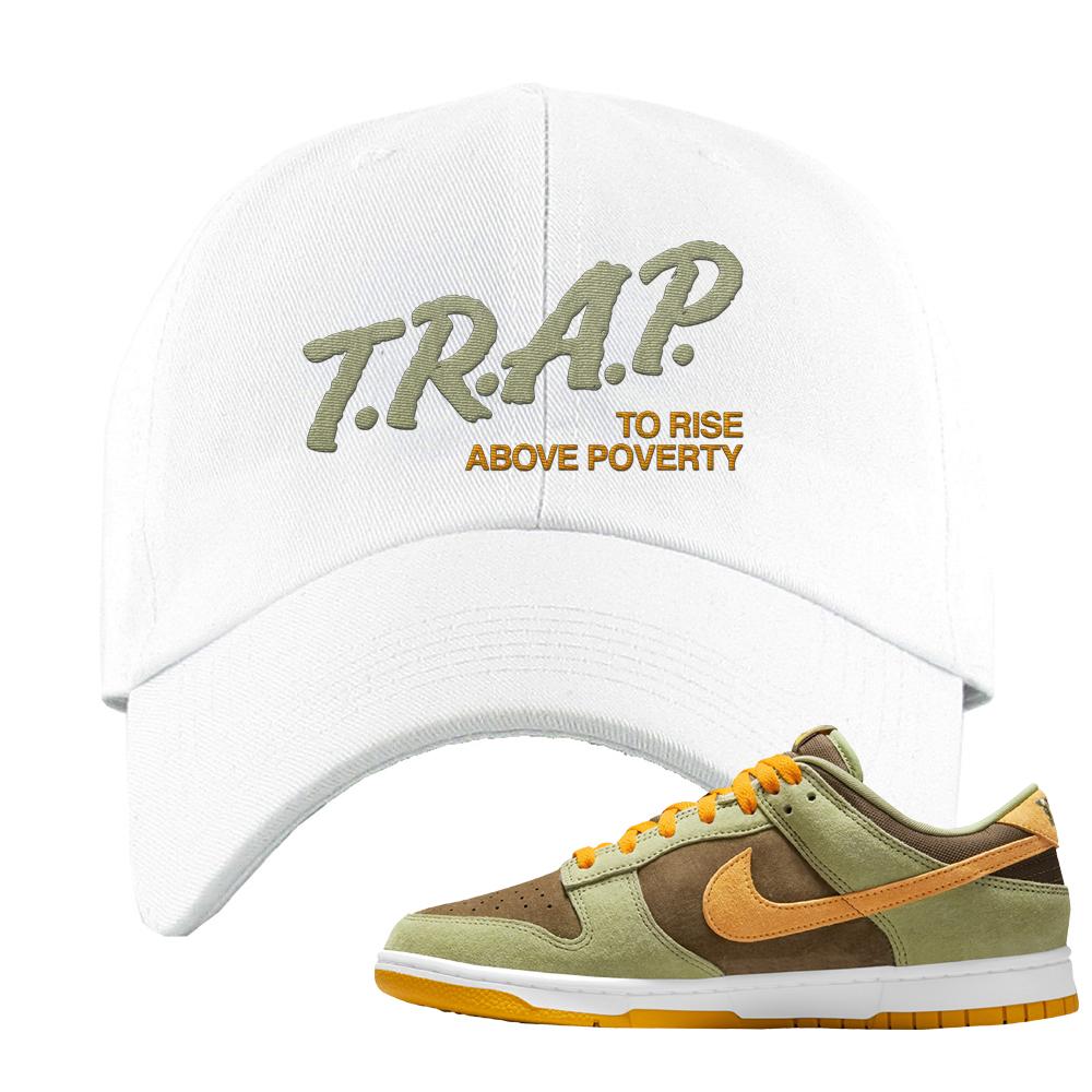 SB Dunk Low Dusty Olive Dad Hat | Trap To Rise Above Poverty, White
