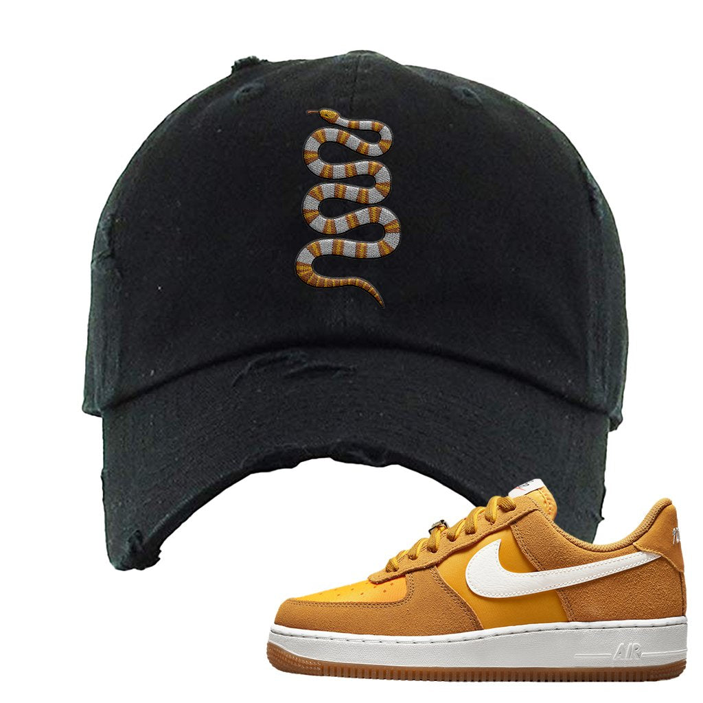 Air Force 1 Low First Use Distressed Dad Hat | Coiled Snake, Black