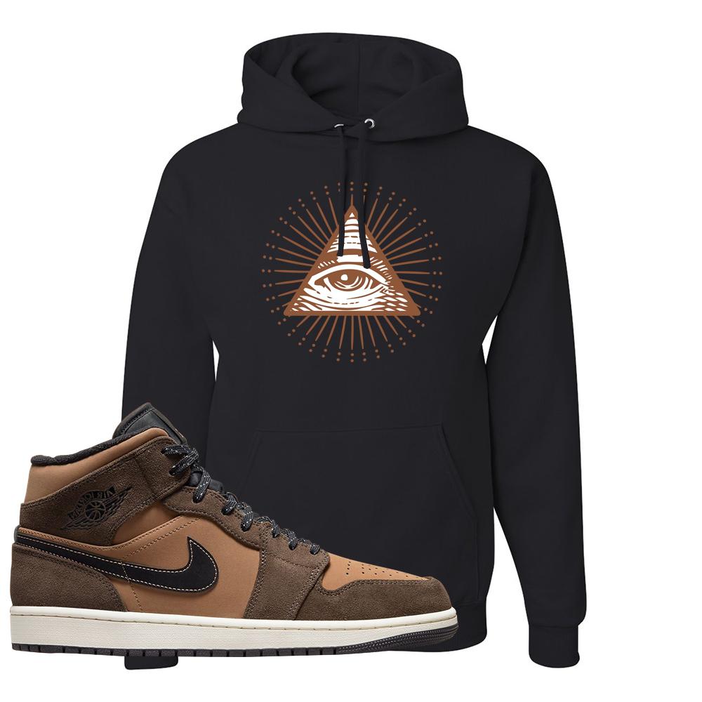 Earthy Brown Mid 1s Hoodie | All Seeing Eye, Black