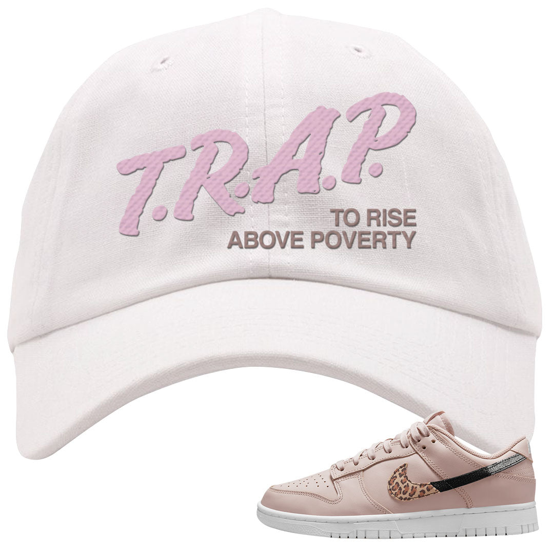 Primal Dusty Pink Leopard Low Dunks Dad Hat | Trap To Rise Above Poverty, White