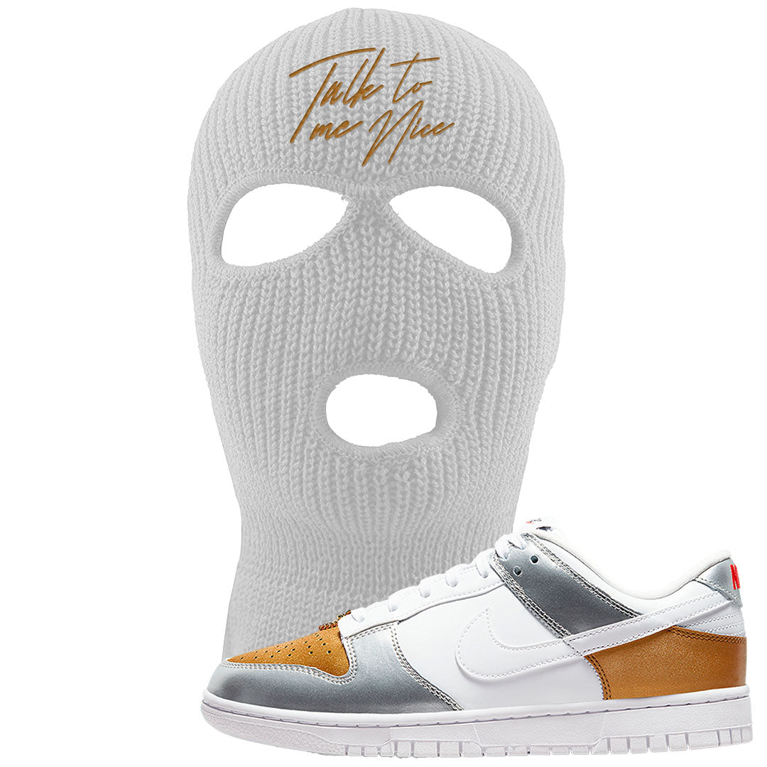 Gold Silver Red Low Dunks Ski Mask | Talk To Me Nice, White