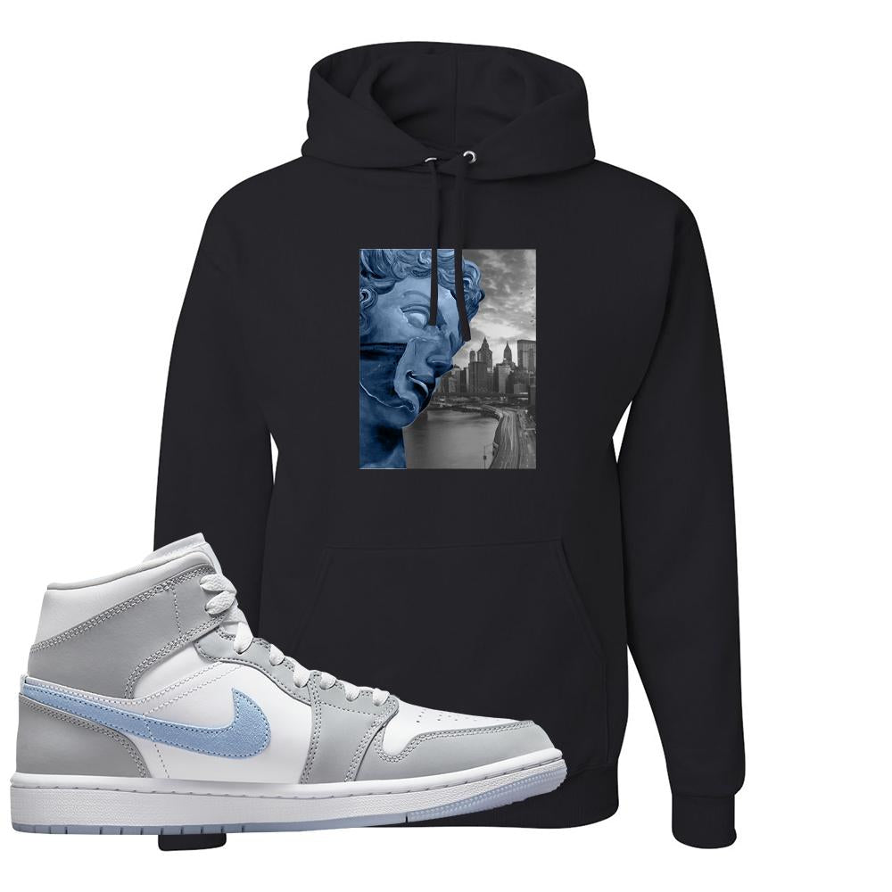 Air Jordan 1 Mid Grey Ice Blue Hoodie | Miguel, Black