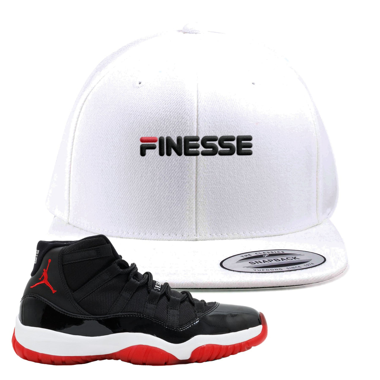 Jordan 11 Bred Finesse White Sneaker Hook Up Snapback Hat