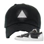 Iron Grey Low Blazers Distressed Dad Hat | All Seeing Eye, Black
