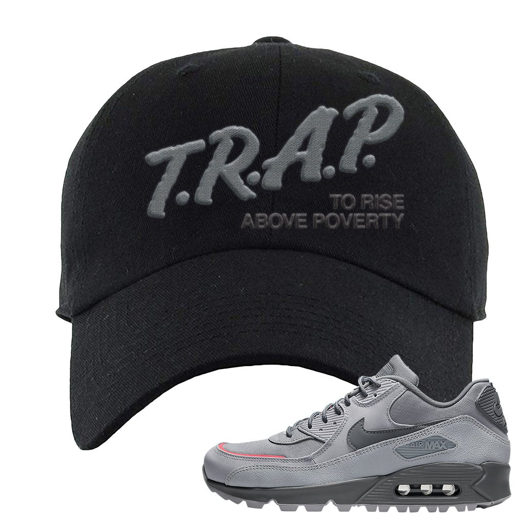 Wolf Grey Surplus 90s Dad Hat | Trap To Rise Above Poverty, Black