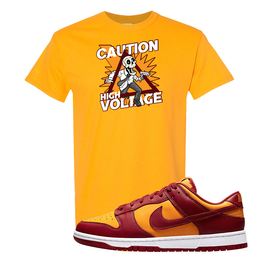 Midas Gold Low Dunks T Shirt | Caution High Voltage, Gold
