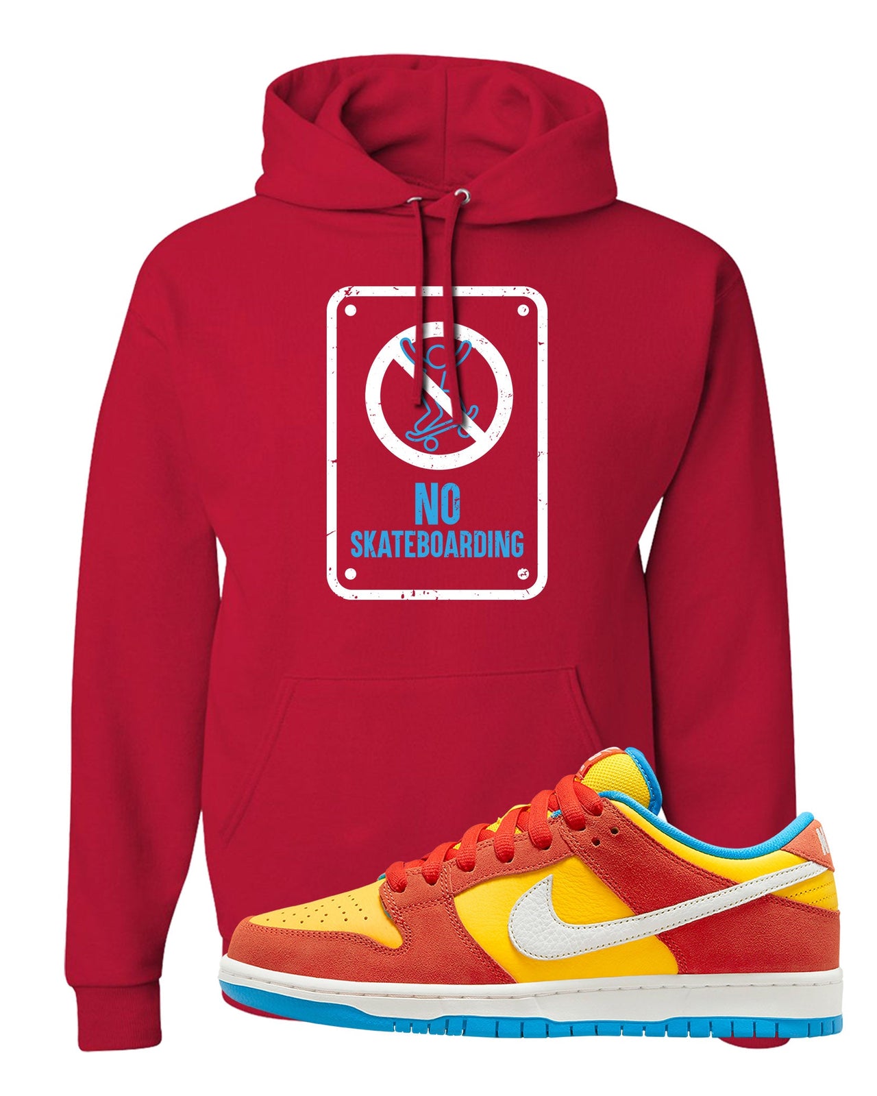 Habanero Red Gold Blue Low Dunks Hoodie | No Skating Sign, Red