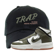 Cargo Khaki Rebel High Dunks Distressed Dad Hat | Trap To Rise Above Poverty, Black