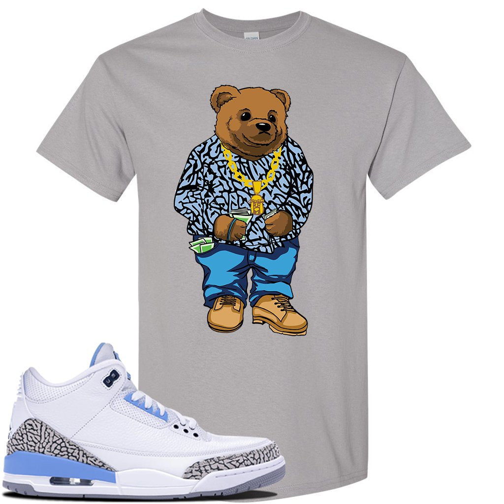 Air Jordan 3 UNC Sneaker Gravel T Shirt | Tees to match Nike Air Jordan 3 UNC Shoes | Sweater Bear