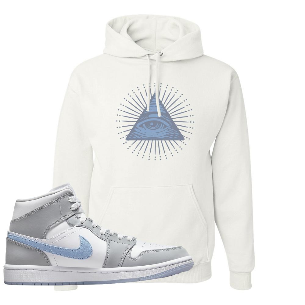 Air Jordan 1 Mid Grey Ice Blue Hoodie | All Seeing Eye, White