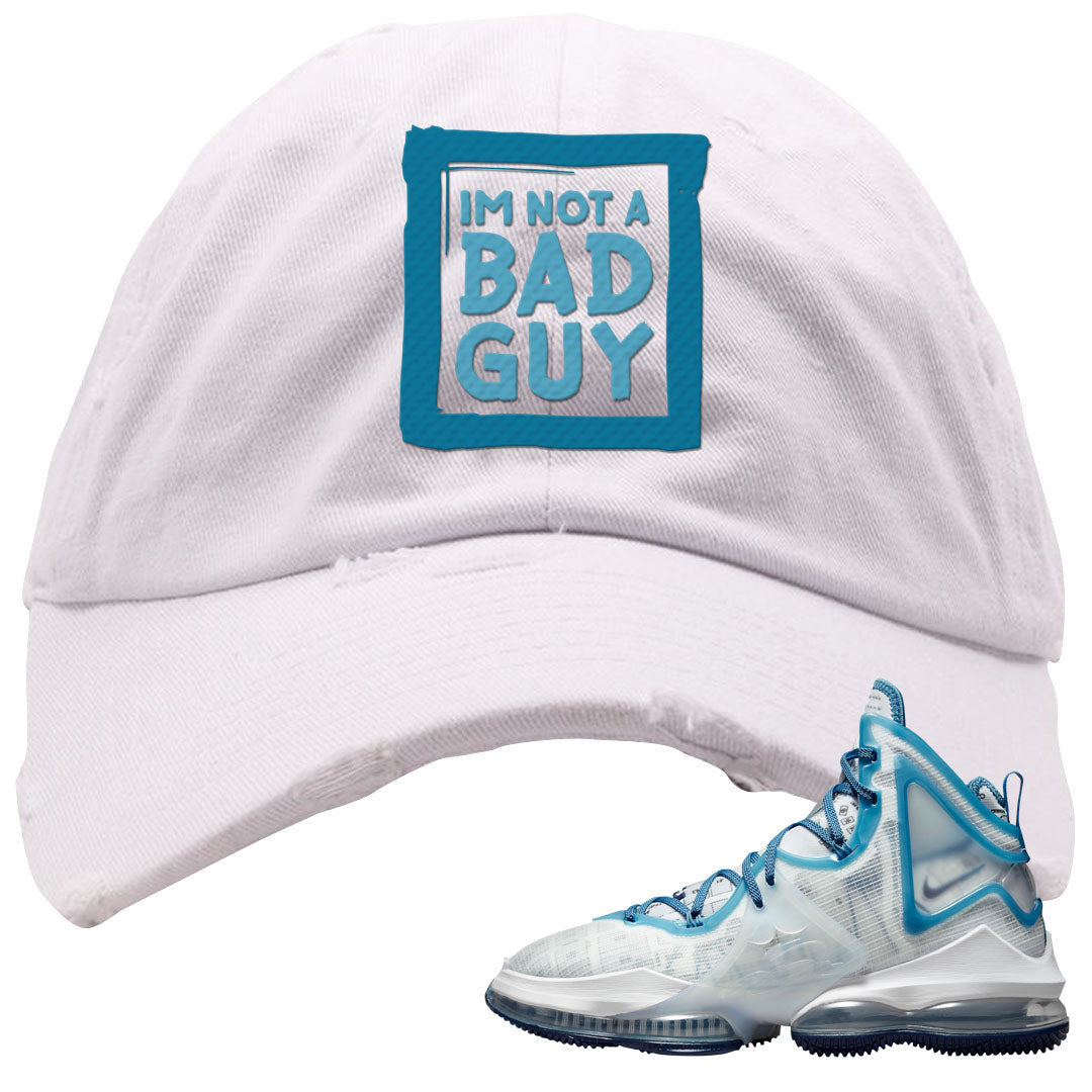 White Blue Space Bron 19s Distressed Dad Hat | I'm Not A Bad Guy, White