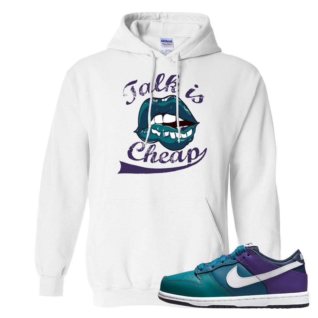 Teal Purple Low Dunks Hoodie | Talk Is Cheap, White