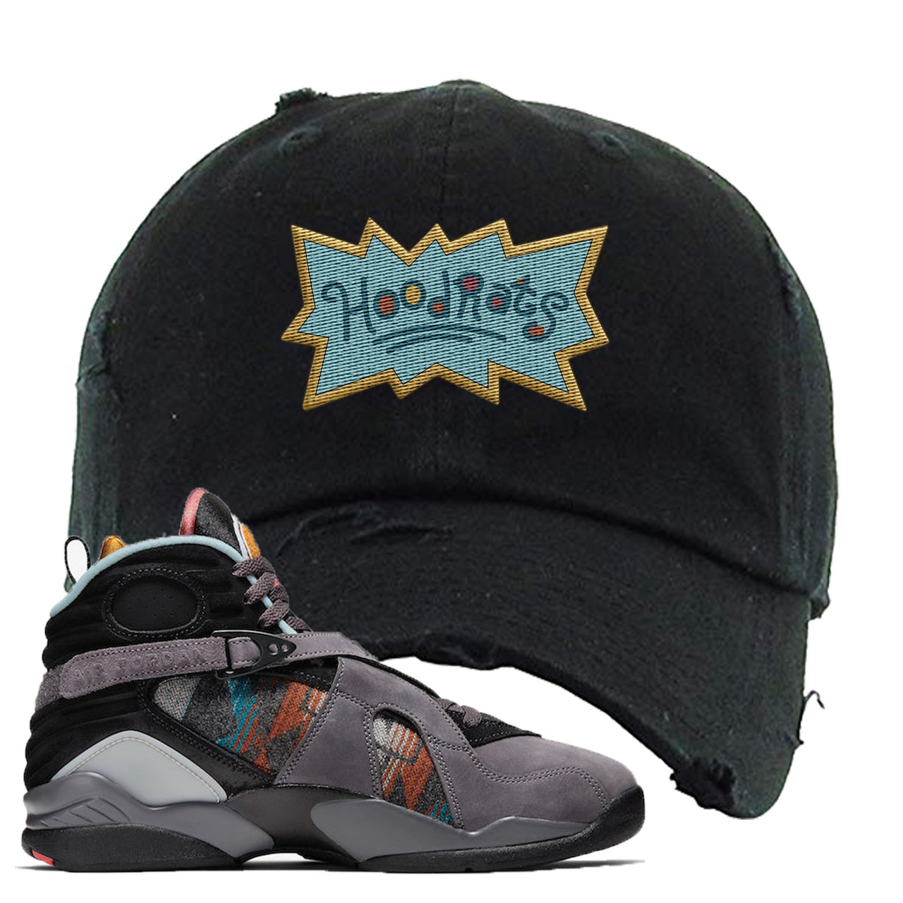 Jordan 8 N7 Pendleton Hood Rats Black Sneaker Hook Up Distressed Dad Hat
