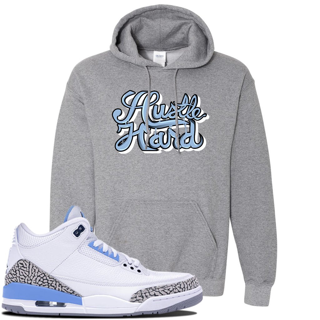 Jordan 3 UNC Sneaker Graphite Heather Pullover Hoodie | Hoodie to match Nike Air Jordan 3 UNC Shoes | Hustle Hard