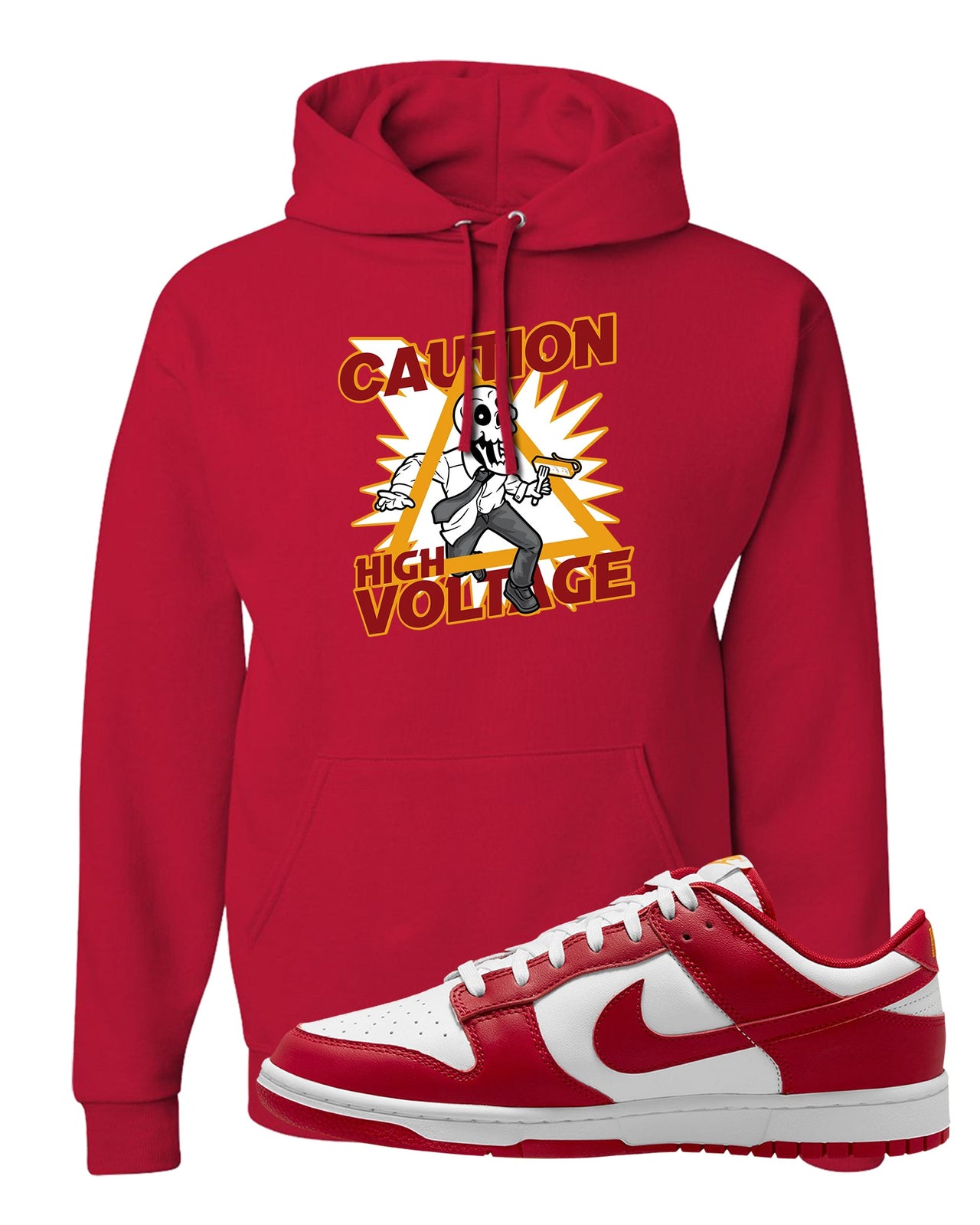 Red White Yellow Low Dunks Hoodie | Caution High Voltage, Red
