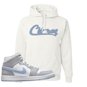 Air Jordan 1 Mid Grey Ice Blue Hoodie | Chiraq, White