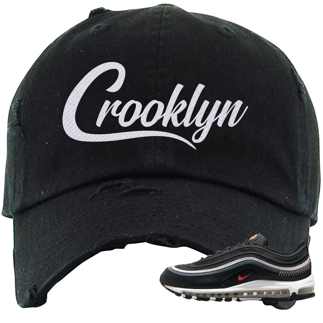 Alter and Reveal 97s Distressed Dad Hat | Crooklyn, Black