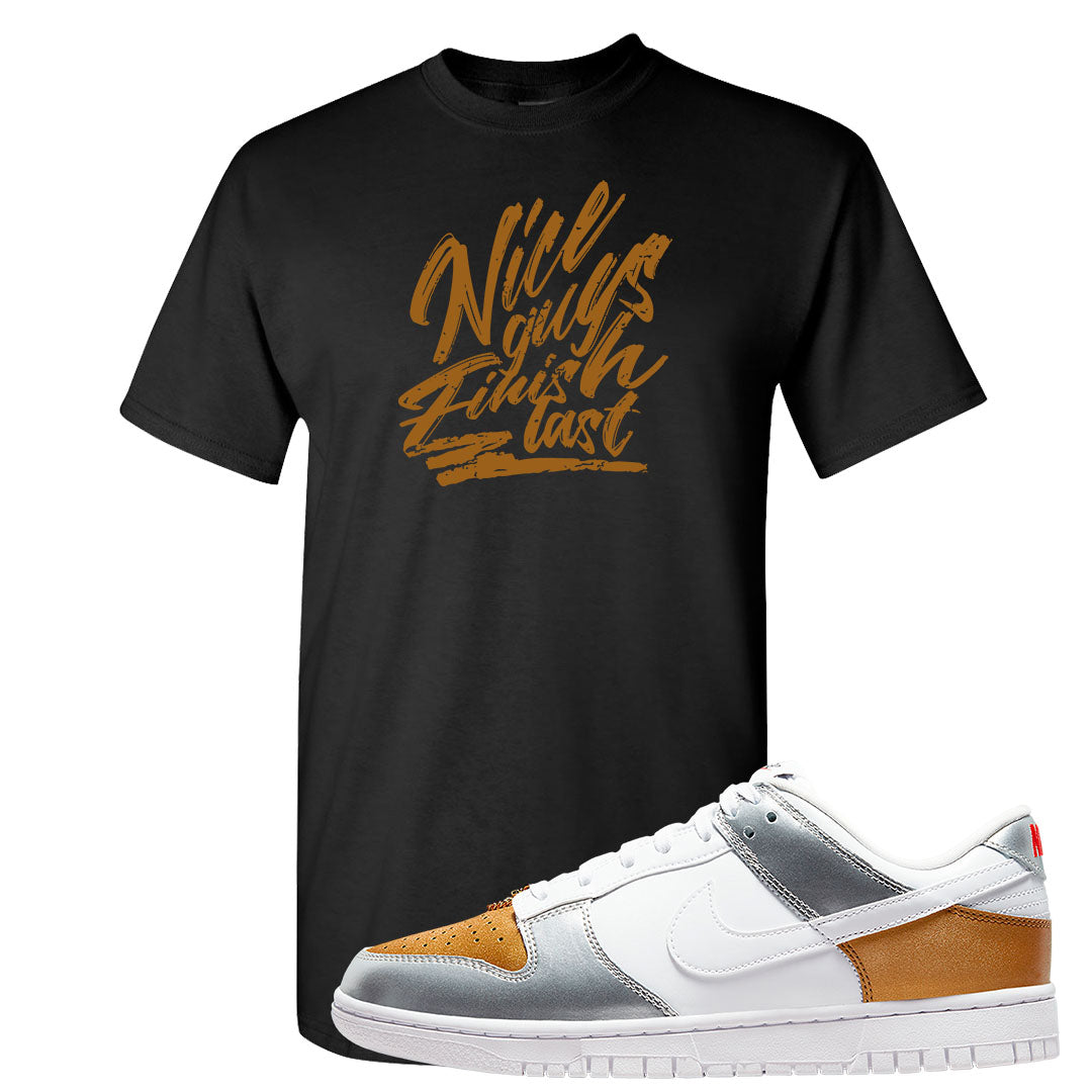 Gold Silver Red Low Dunks T Shirt | Nice Guys Finish Last, Black