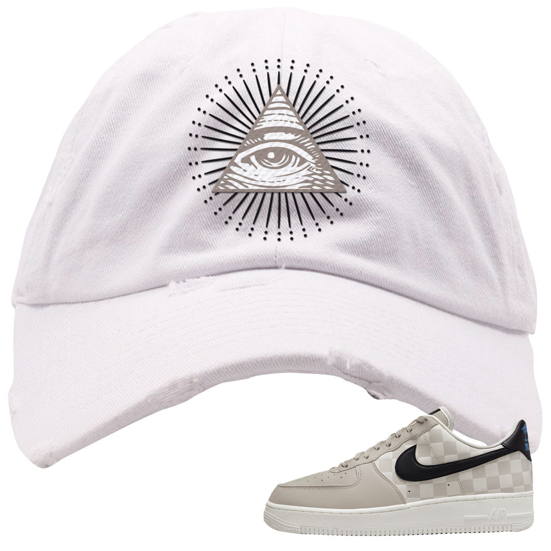 King Day Low AF 1s Distressed Dad Hat | All Seeing Eye, White