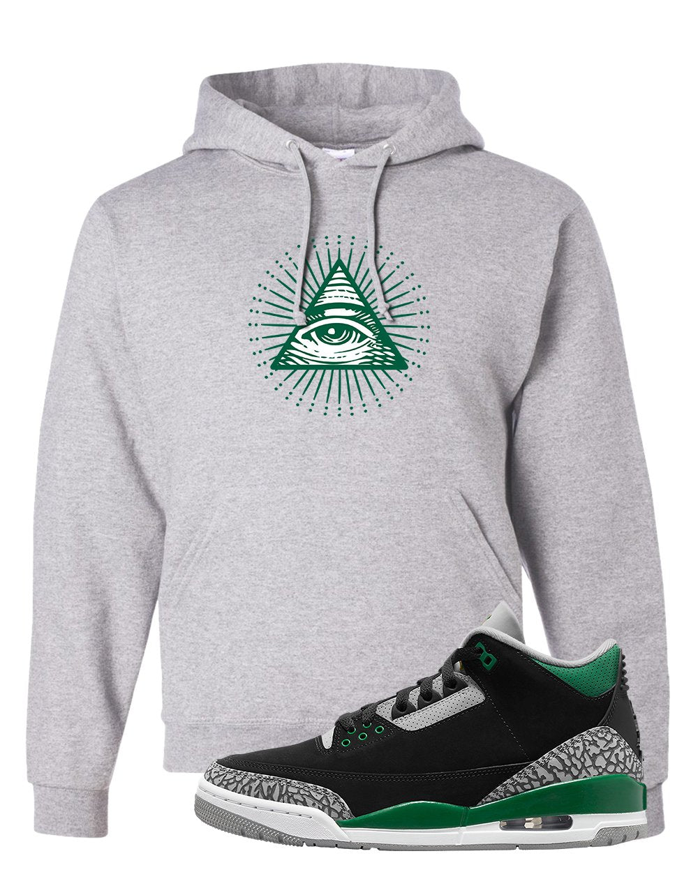 Pine Green 3s Hoodie | All Seeing Eye, Ash