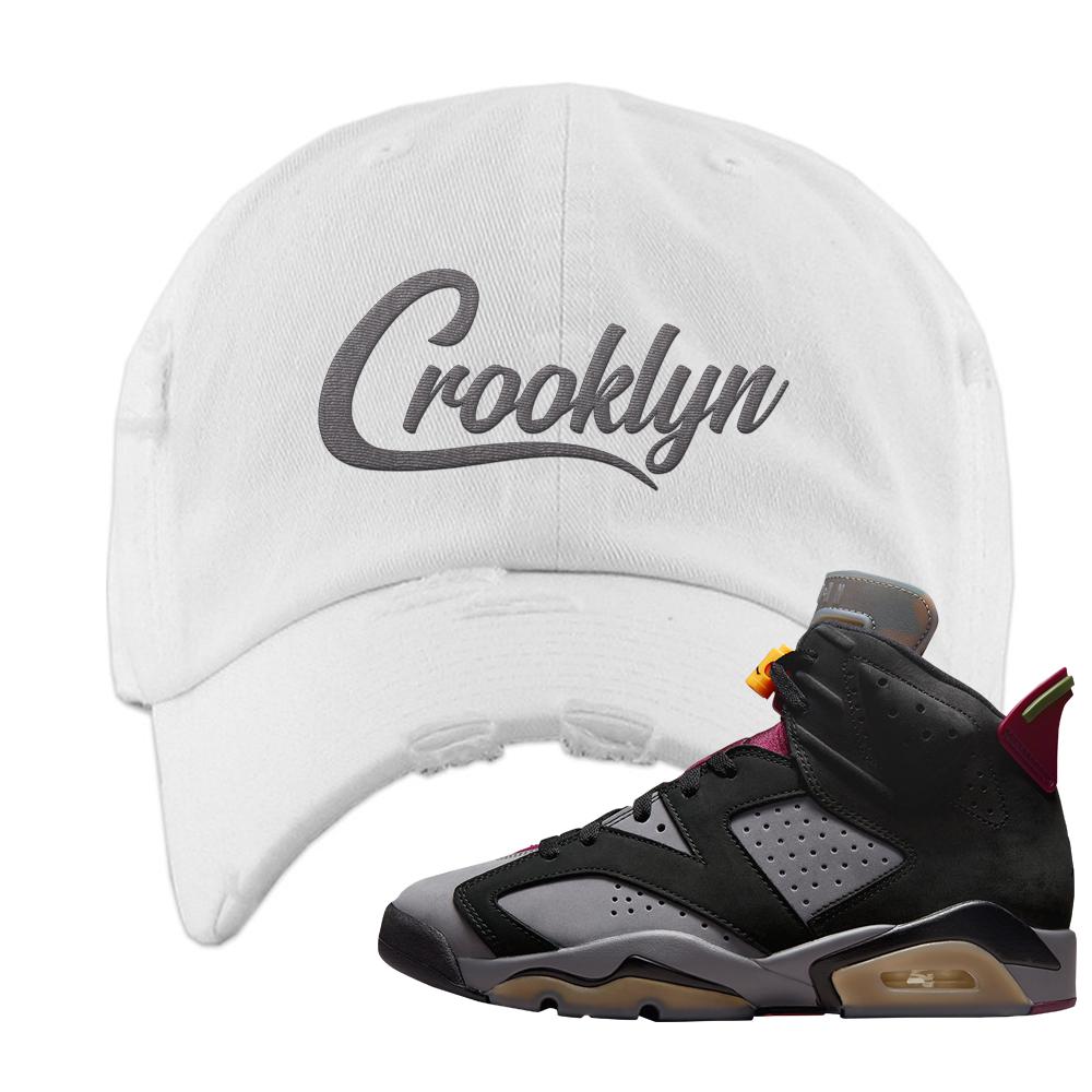 Bordeaux 6s Distressed Dad Hat | Crooklyn, White