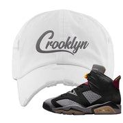 Bordeaux 6s Distressed Dad Hat | Crooklyn, White