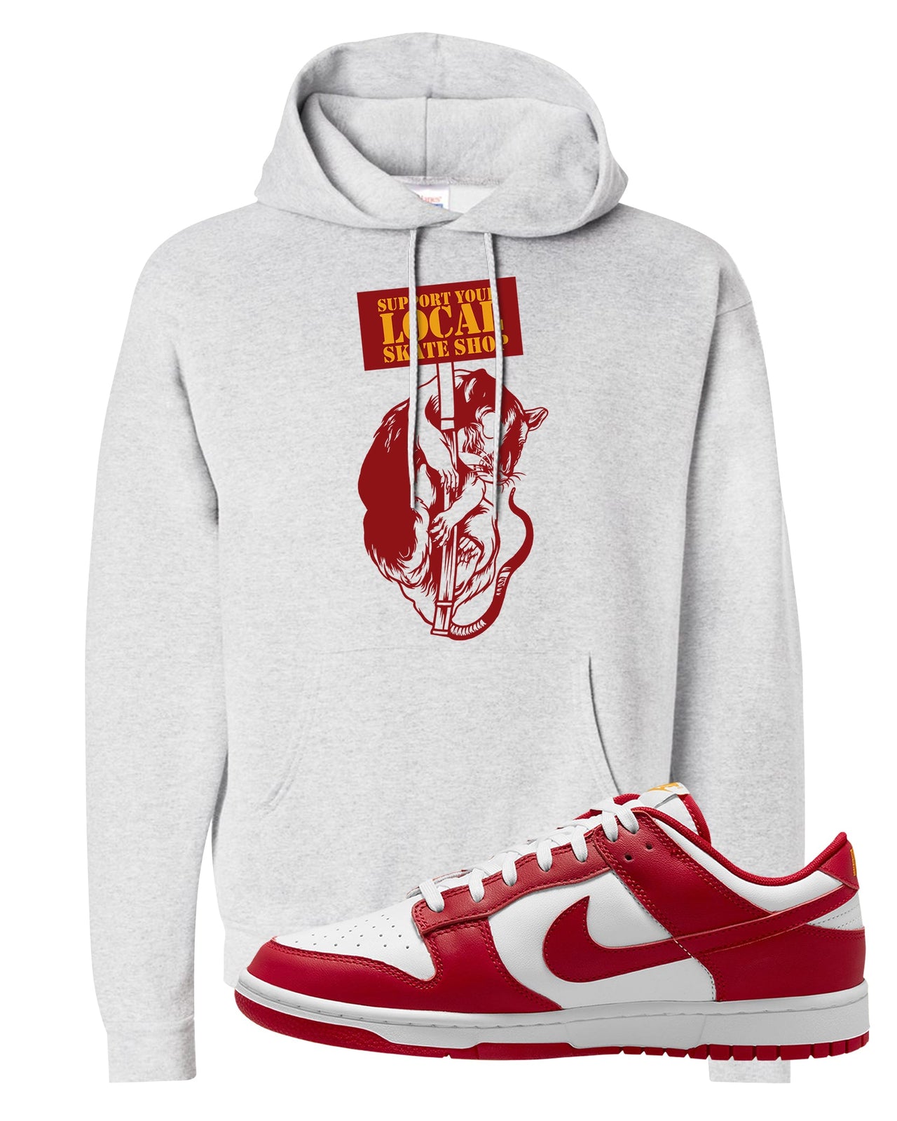 Red White Yellow Low Dunks Hoodie | Support Your Local Skate Shop, Ash
