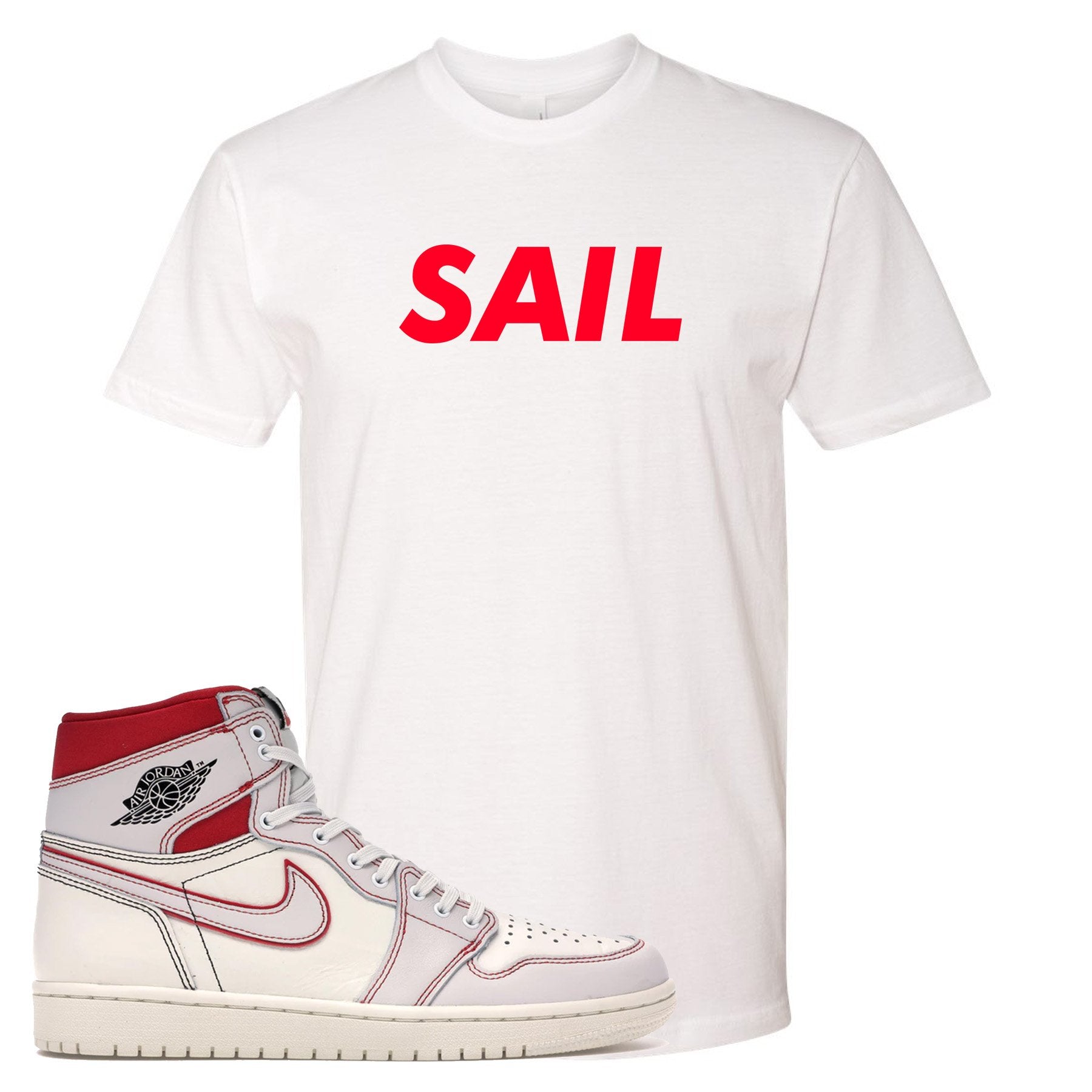 White and red t-shirt to match the white and red High Retro Jordan 1 shoes