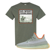 Yeezy 350 V2 Desert Sage Sneaker T Shirt |Go West Young Man | Heather Military Green