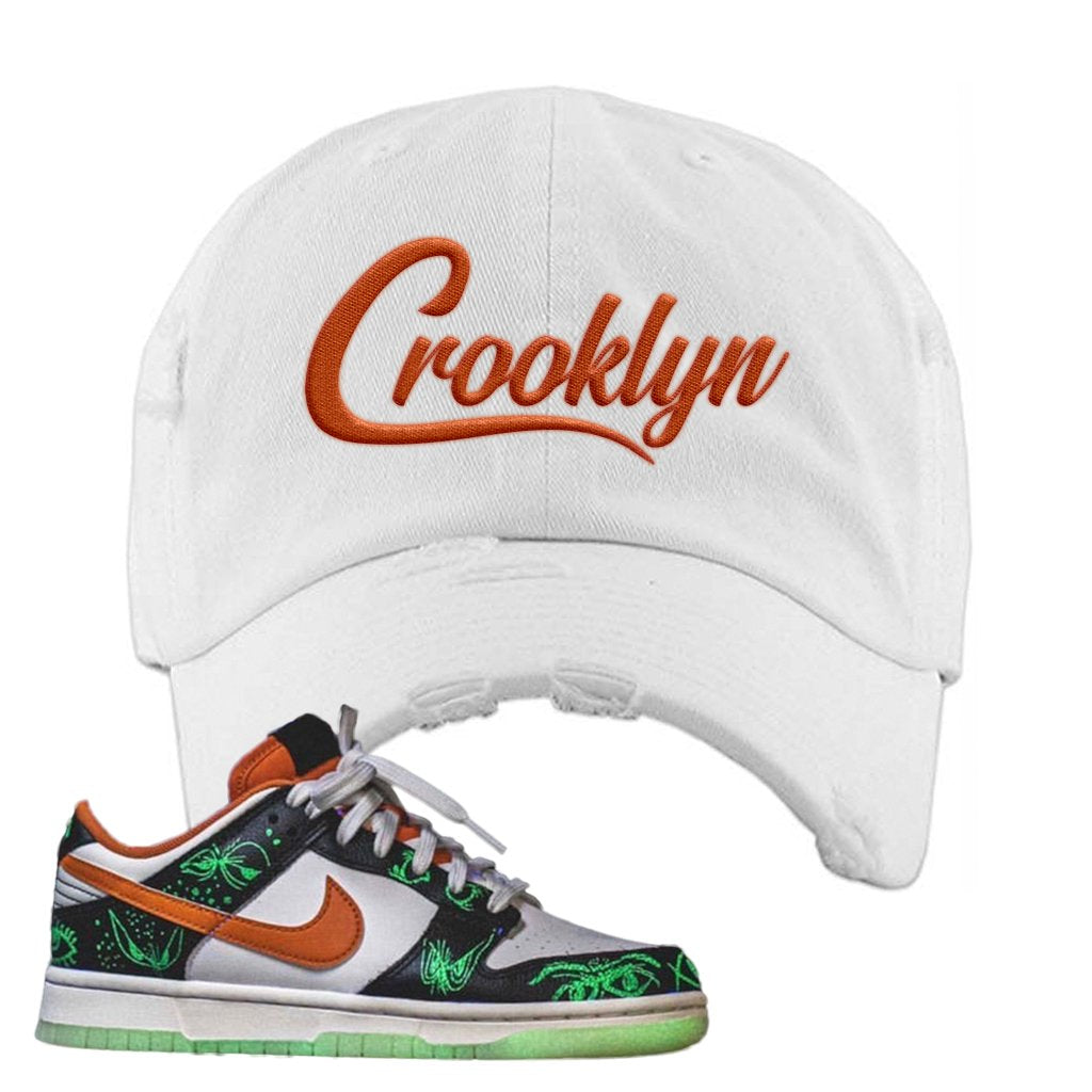 Halloween Low Dunks 2021 Distressed Dad Hat | Crooklyn, White