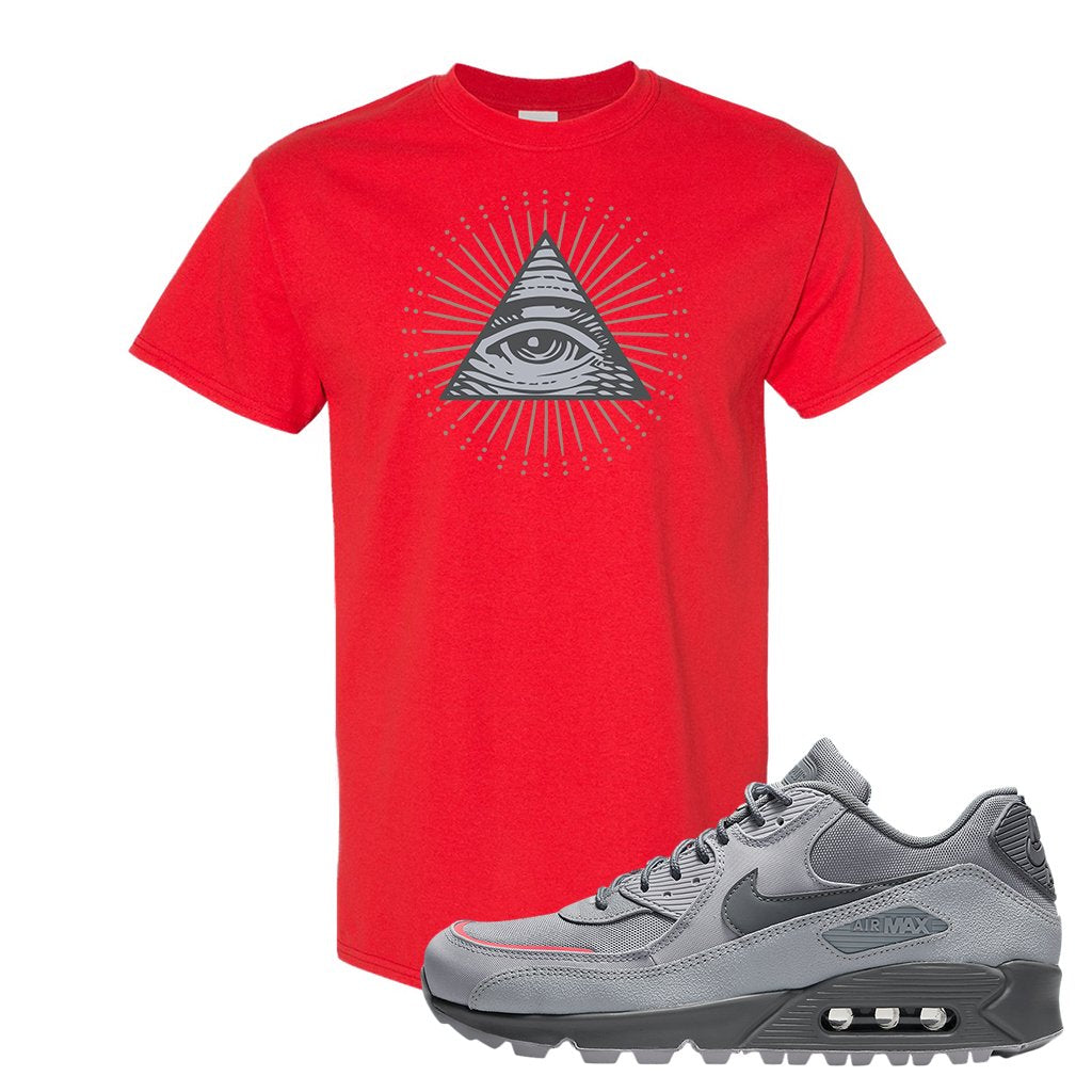 Wolf Grey Surplus 90s T Shirt | All Seeing Eye, Red