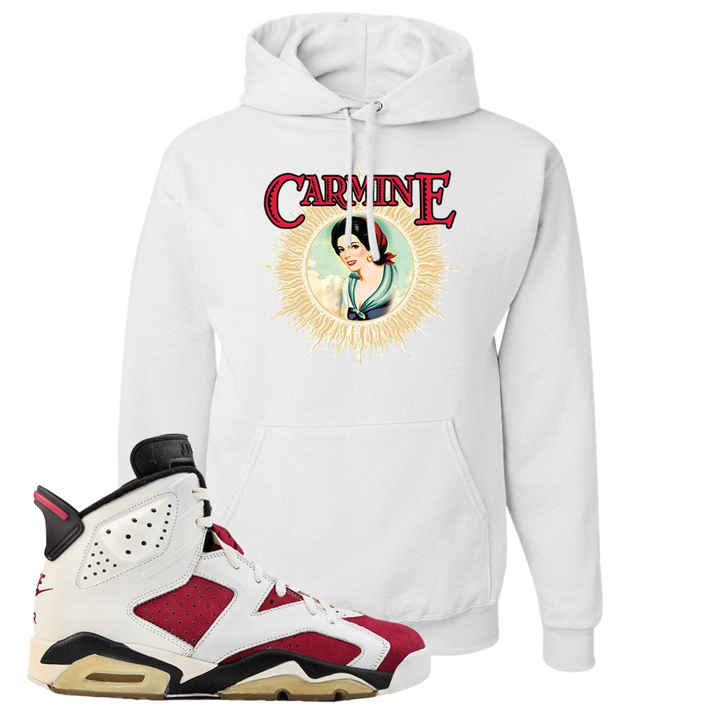 Jordan Jordan 6 Carmine Sneaker White Pullover Hoodie | Hoodie to match Nike Air Jordan 6 Carmine Shoes | Carmine Sauce
