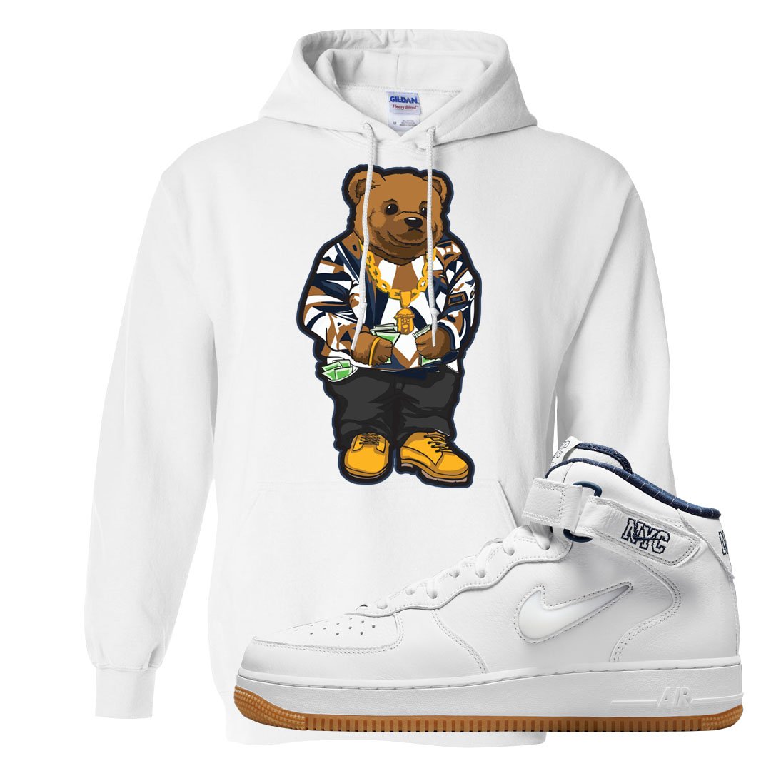 White NYC Mid AF1s Hoodie | Sweater Bear, White