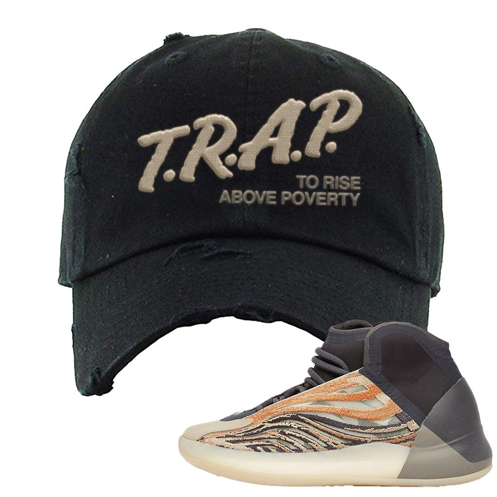 Yeezy Quantum Flash Orange Distressed Dad Hat | Trap To Rise Above Poverty, Black