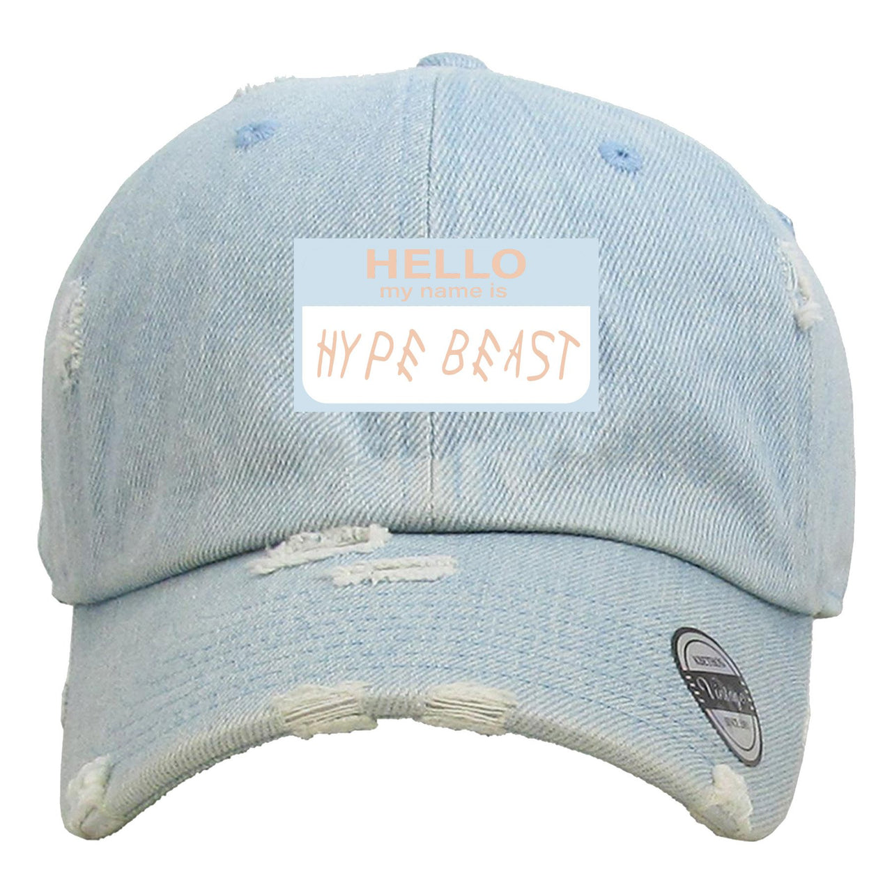 Hyperspace 350s Distressed Dad Hat | Hello My Name Is Hype Beast Woe, Light Denim