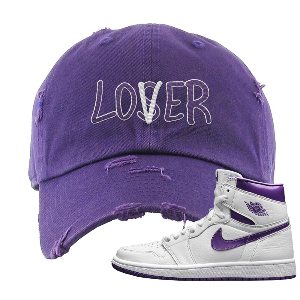 Air Jordan 1 Metallic Purple Distressed Dad Hat | Lover, Purple