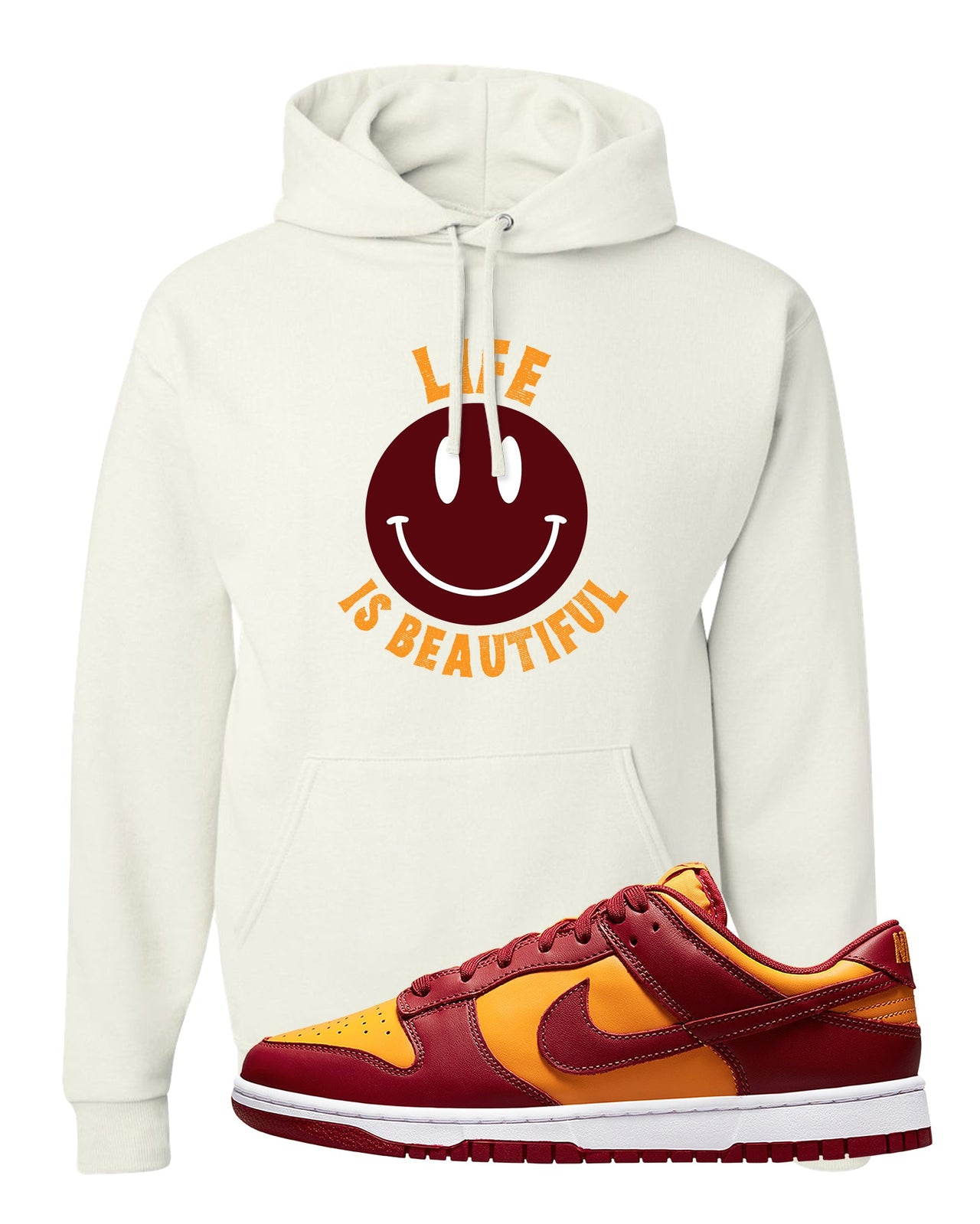 Midas Gold Low Dunks Hoodie | Smile Life Is Beautiful, White