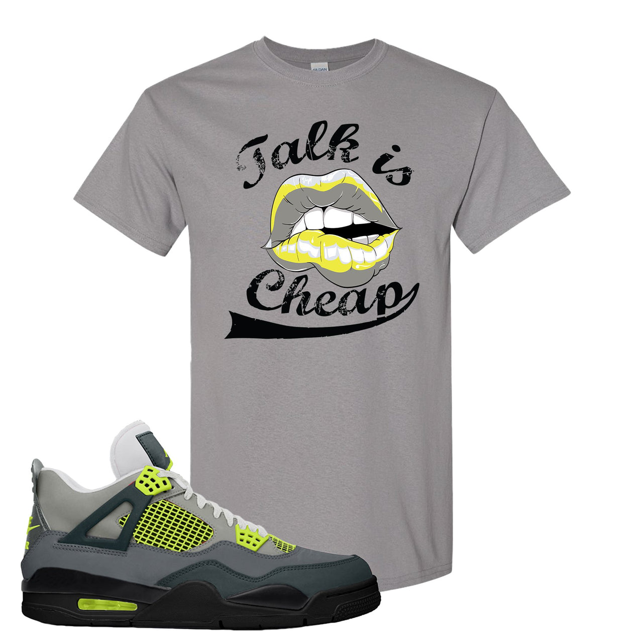 Jordan 4 Neon Sneaker Gravel T Shirt | Tees to match Nike Air Jordan 4 Neon Shoes | Talk Is Cheap