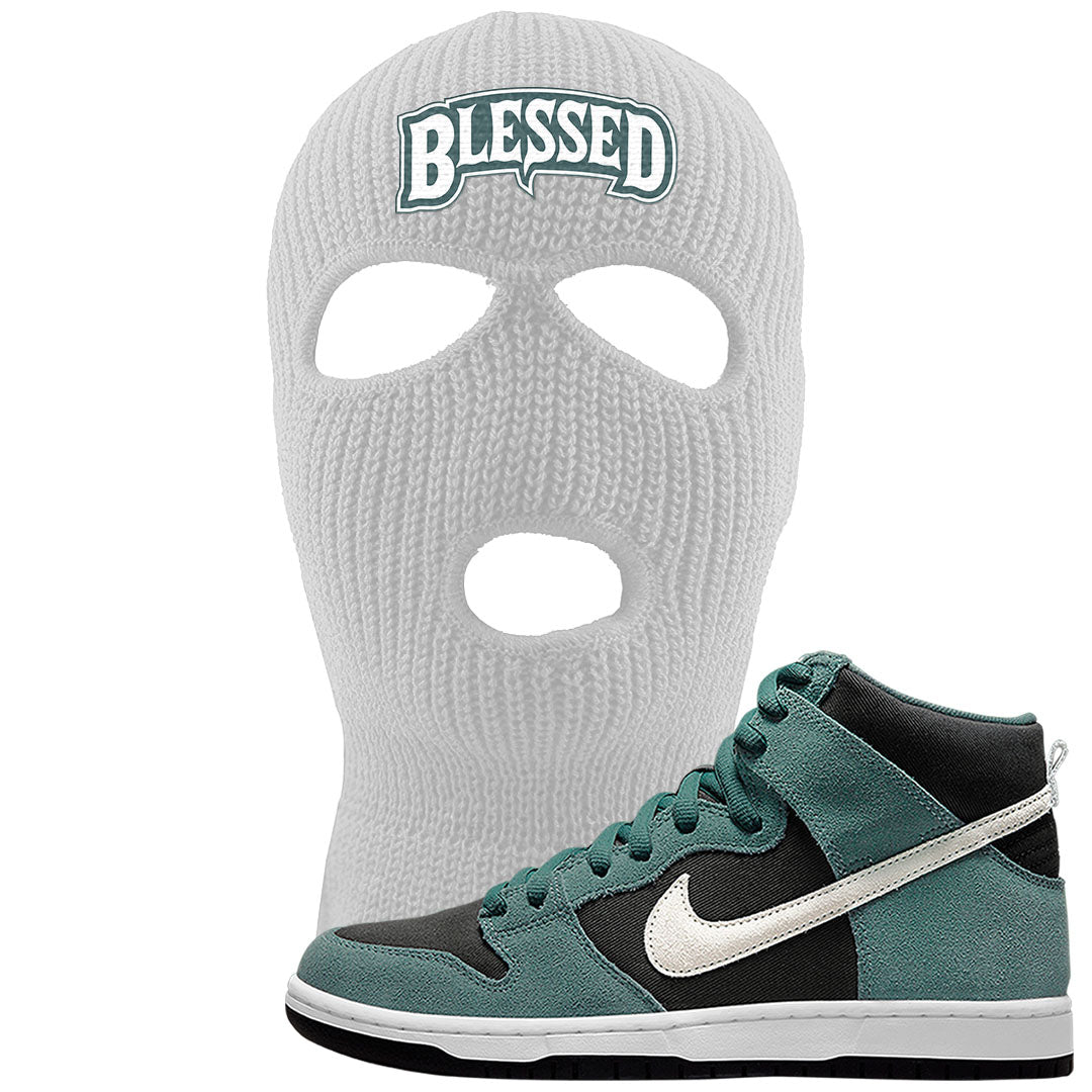 Green Suede High Dunks Ski Mask | Blessed Arch, White