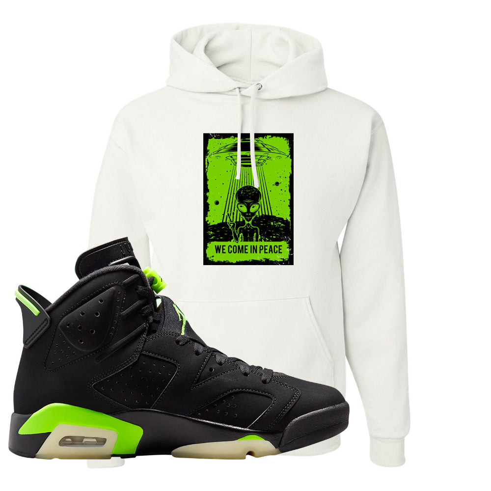 Electric Green 6s Hoodie | We Come In Peace, White