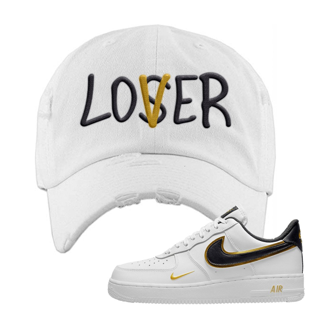 Air Force 1 Low White Gold Distressed Dad Hat | Lover, White