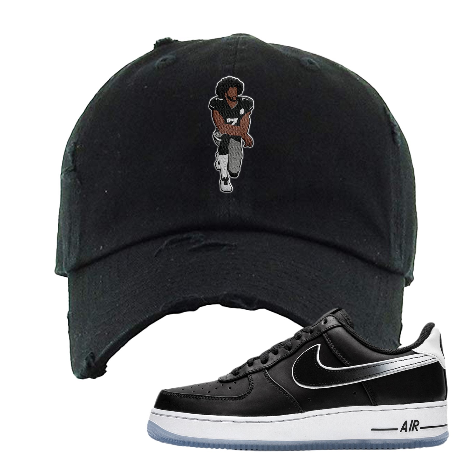 Colin Kaepernick X Air Force 1 Low Kaepernick Fist Kneeling Black Sneaker Hook Up Distressed Dad Hat