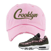 Olive Pink Camo 95s Distressed Dad Hat | Crooklyn, Light Pink