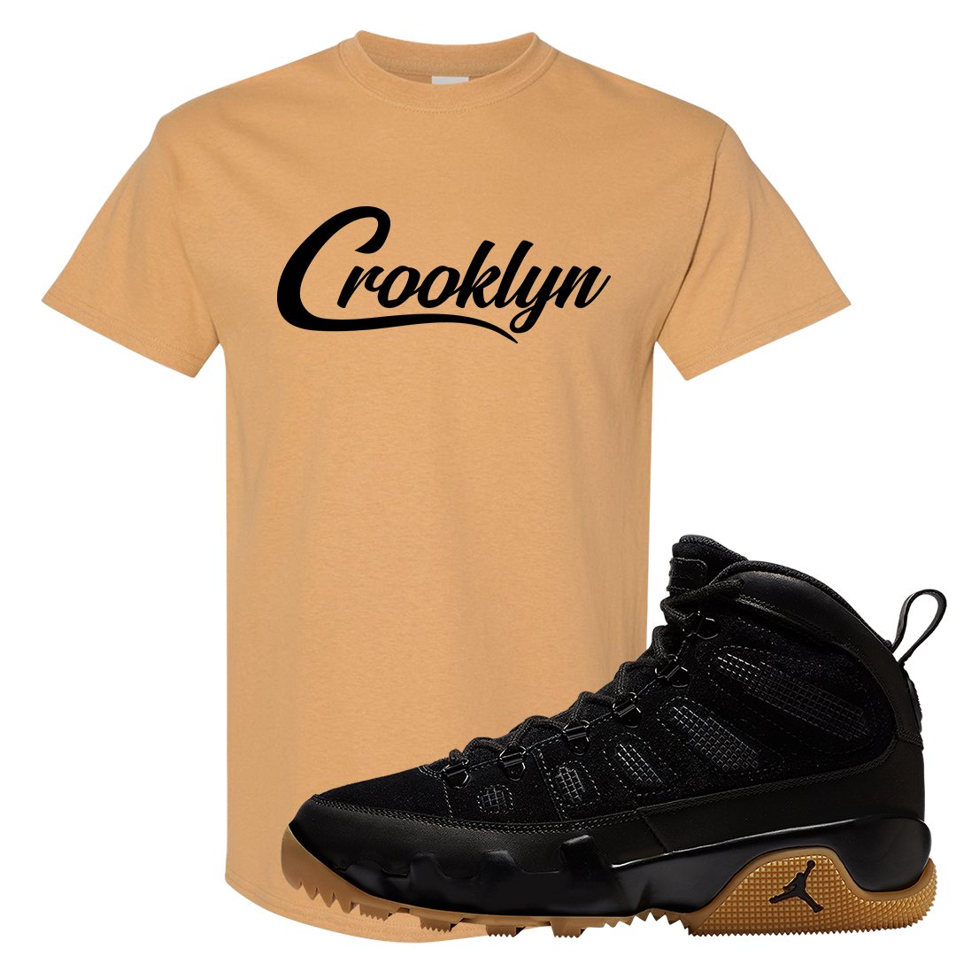 NRG Black Gum Boot 9s T Shirt | Crooklyn, Old Gold