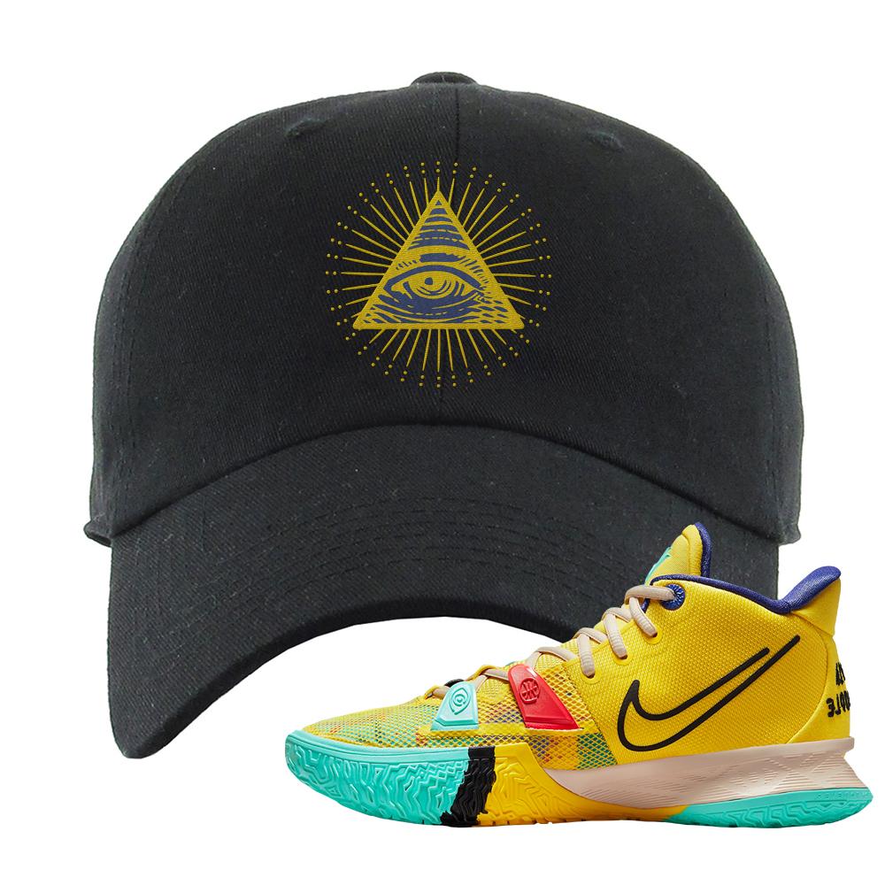 1 World 1 People Yellow 7s Dad Hat | All Seeing Eye, Black