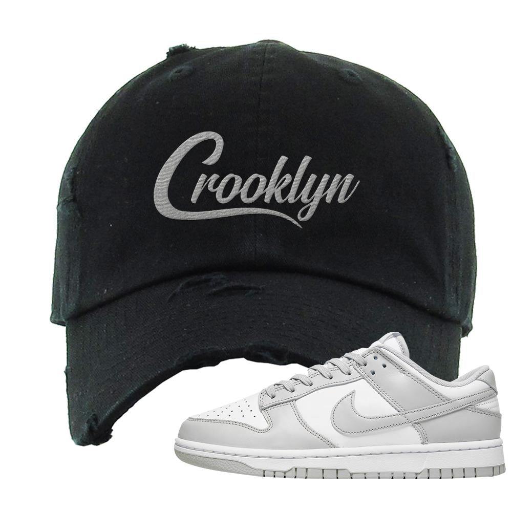 Grey Fog Low Dunks Distressed Dad Hat | Crooklyn, Black