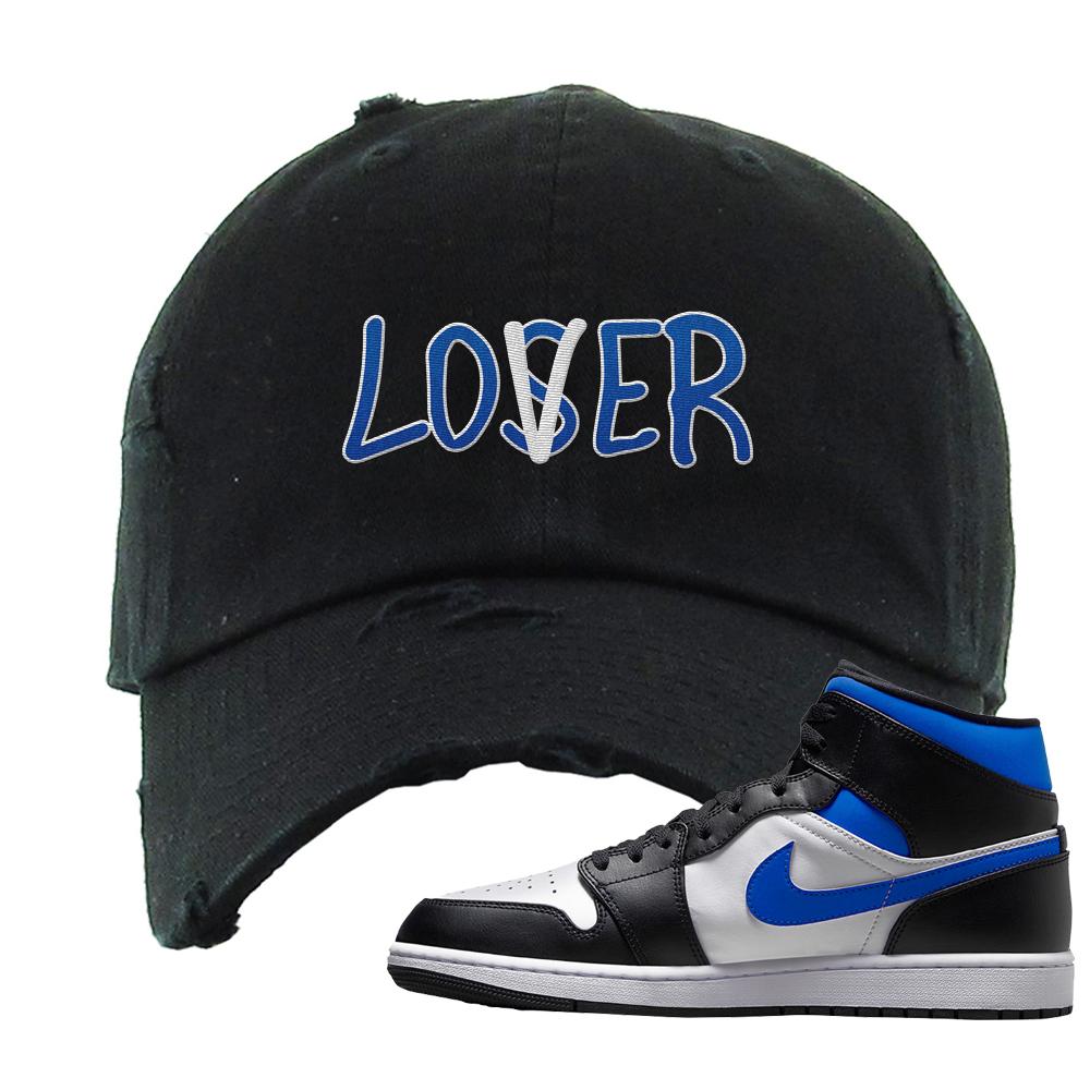 Air Jordan 1 Mid Royal Distressed Dad Hat | Lover, Black