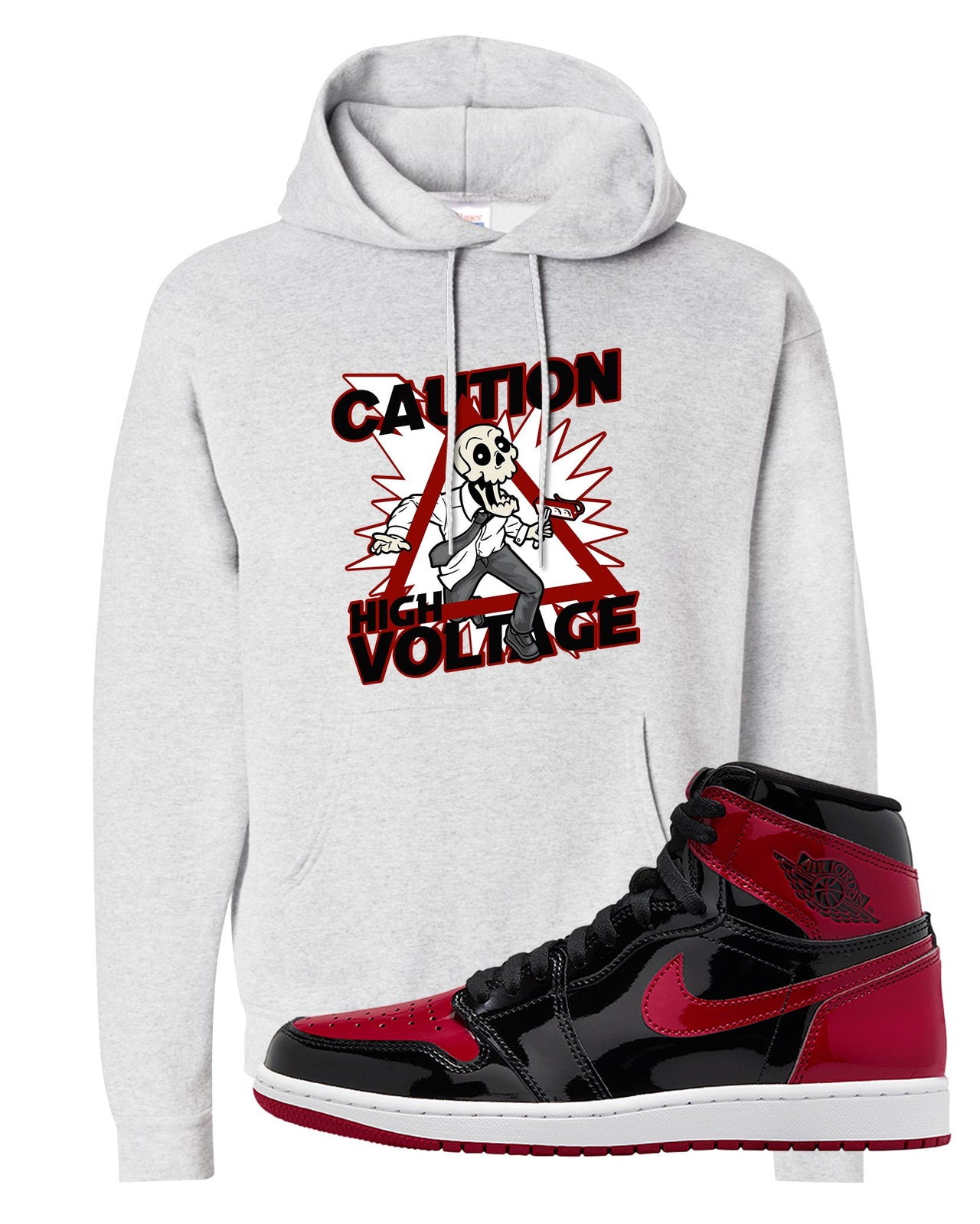 Patent Bred 1s Hoodie | Caution High Voltage, Ash